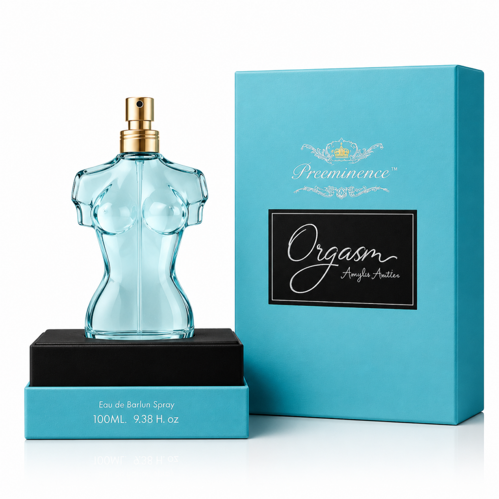 Orgasm Perfume Bottle with packaging on white background